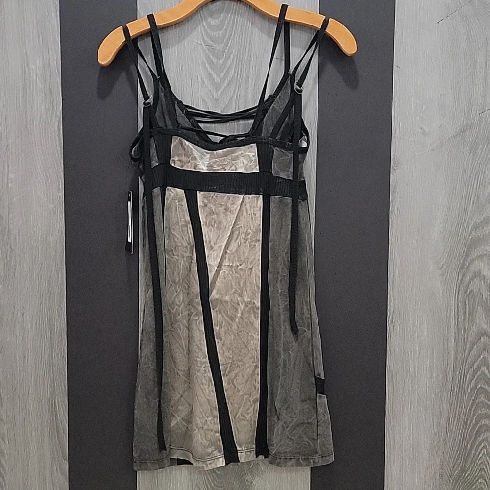 Salvage Black and Gray Satin, Embossed Camisole Top, Mini Dress - Picture 4 of 9
